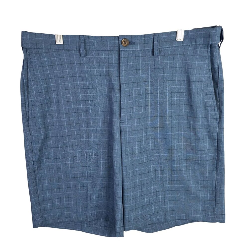 Mens Haggar Cool 18 Pro Blue Plaid Shorts Classic Fit 10" Inseam Polyester 38